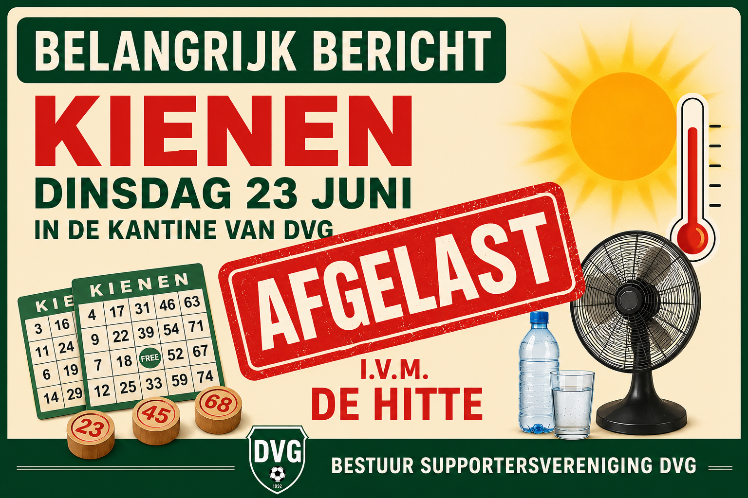 Kienen 23 juni afgelast